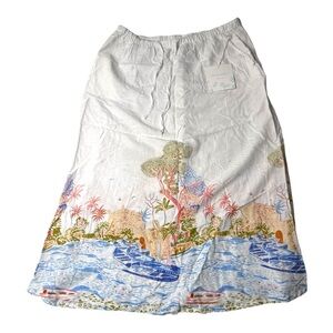 NWT‎ Scenic Linen Midi Skirt Womens Size L Travel Boho Vacation Cynthia Rowley